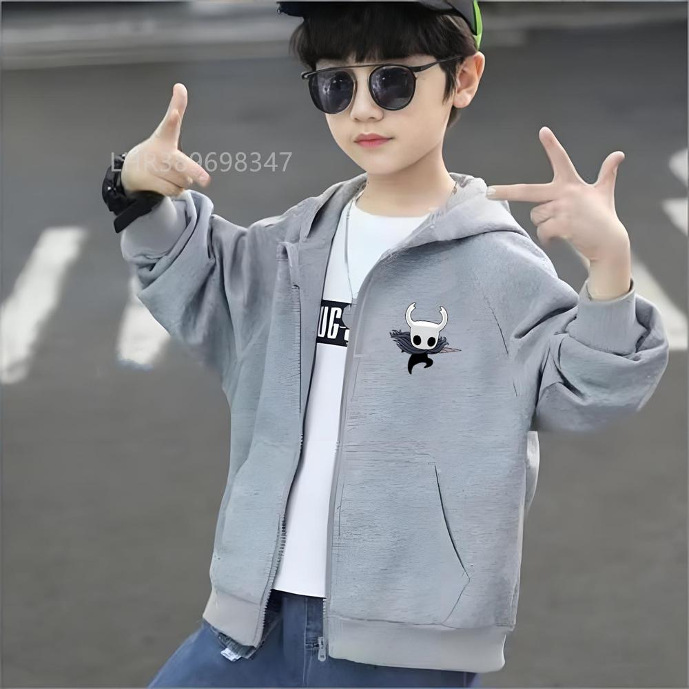 Children Hoodie Zip Up cardigan Game Hollow Knight Kid 3-12 Year Tops Print Pattern Girl Pink Boy Black Coat Autumn Hoodies
