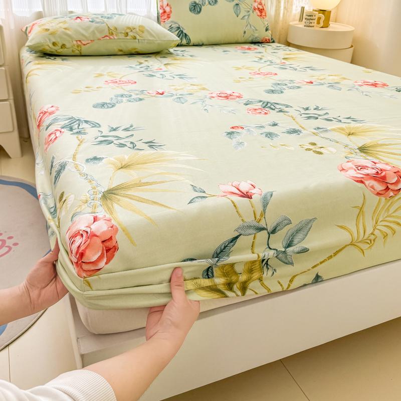 1pc Flower Printed Bed Sheet with Elastic Single/Queen/King Mattress Protector Plant Style Fitted Bed Sheets sabanas 150x190