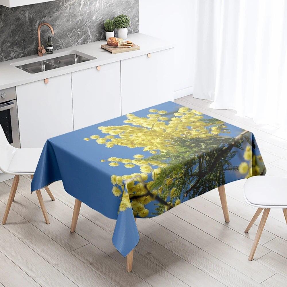Yellow Floral Tablecloth Stain Resistant Waterproof Rectangular  Kitchen Table Decoration Home Decor