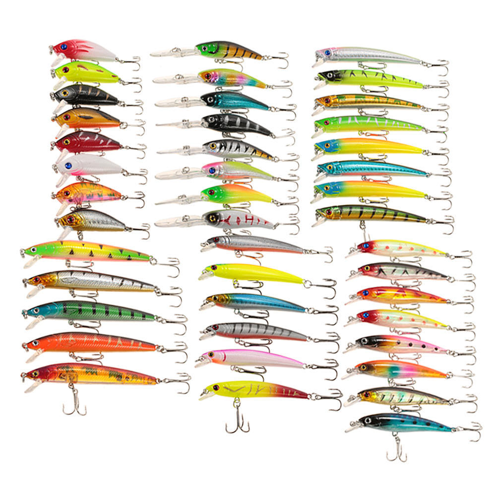 43pcs Assorted Size Minnow Fly Fishing Lures Pencil Popper Crankbaits Carp Fishing Wobbler Suspending Artificial Hard