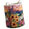 Foldable Laundry Hamper Basket Reusable Boho Quilted Laundry Baskets Fabric Floral Storage Hamper for Nursery Laundries Room