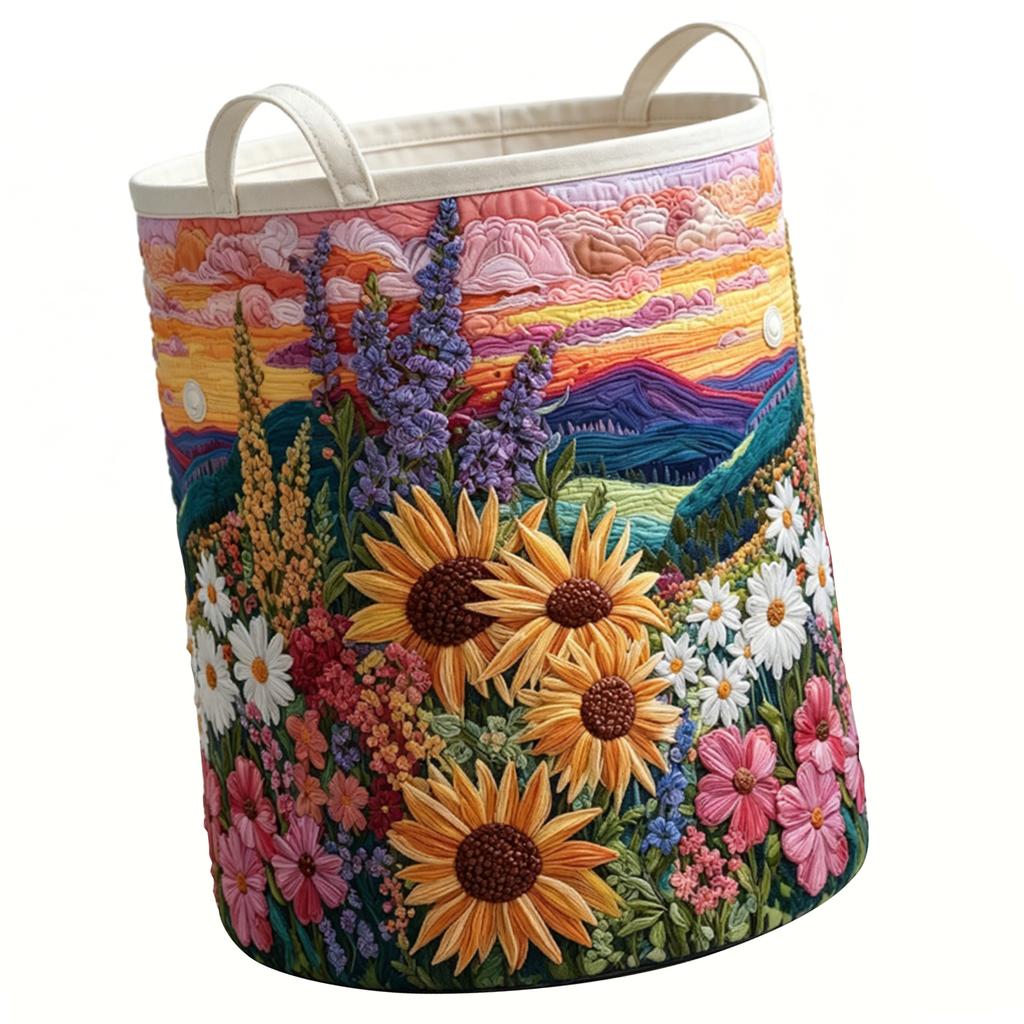 Foldable Laundry Hamper Basket Reusable Boho Quilted Laundry Baskets Fabric Floral Storage Hamper for Nursery Laundries Room
