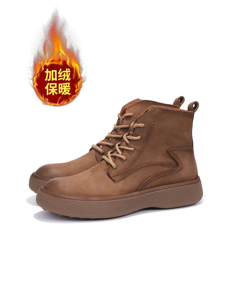 Leather Martin Boots Men's Autumn and Winter New Short Boots British Retro Velvet Warm Platform Men's Shoes