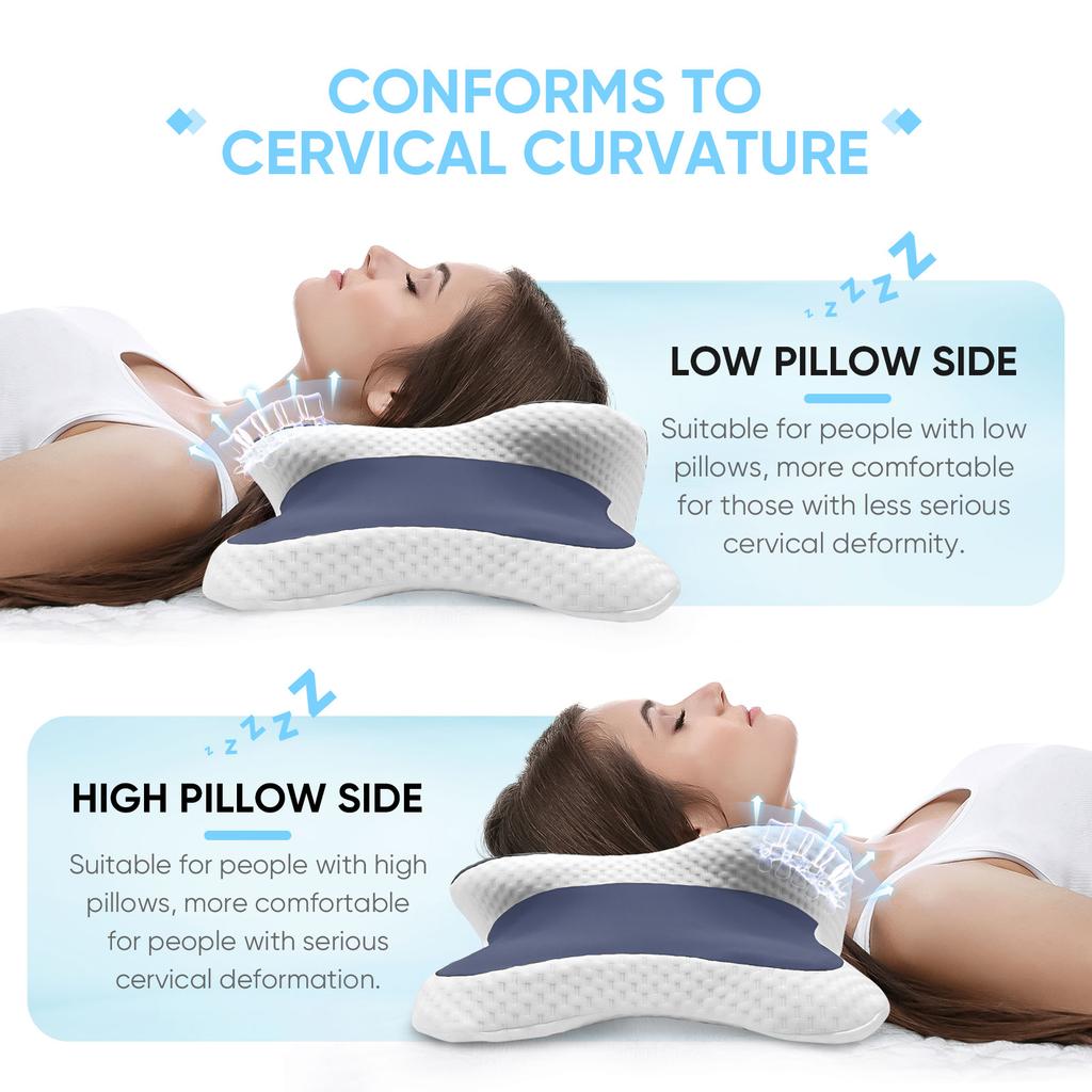 Memory Foam Pillow Cervical Pillow Neck Pain Relief Contour Ergonomic Orthopedic Neck Support for Side Back Stomach Sleeper Gift
