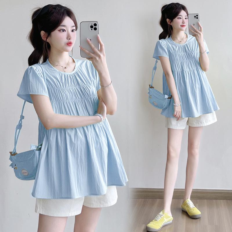 2026 Chic Maternity Summer Sweet Doll Shirt - Loose, Slimming Short Sleeve Top for Moms