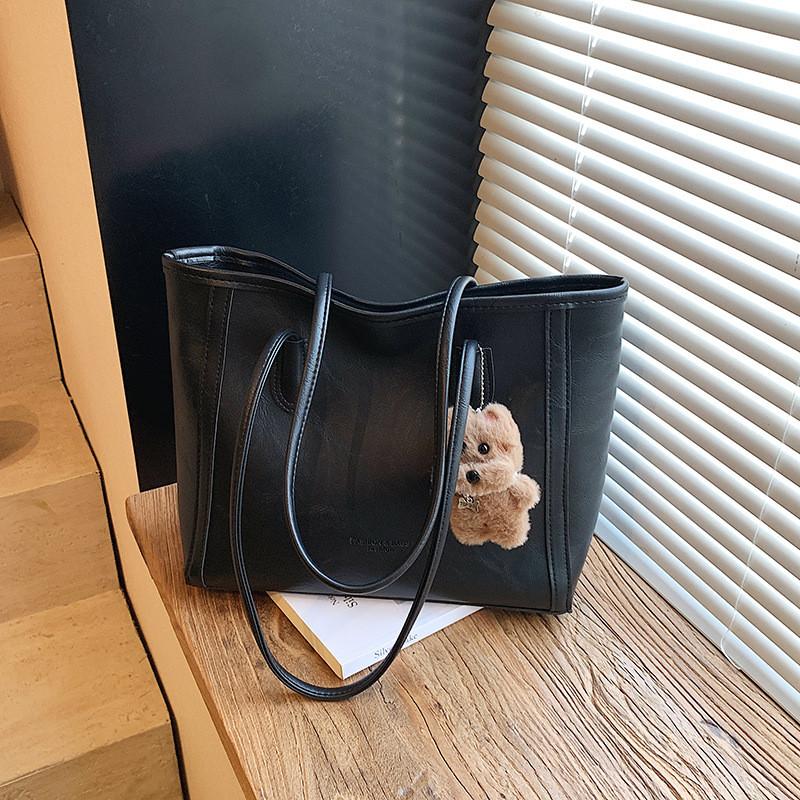 

Модная минималистичная большая сумка-тоут для женщин из ПУ материала для повседневного использования чёрный