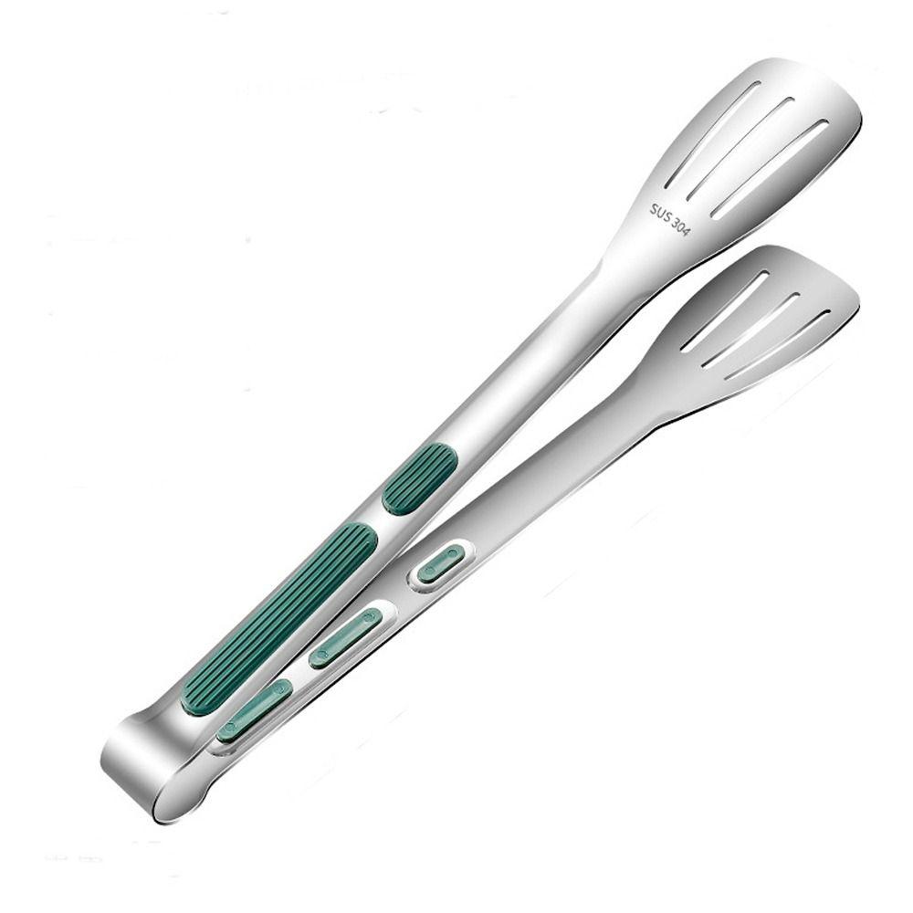Stainless Steel Kitchen Tongs with Green Non-slip Handle Metal Tongs Practical Cooking Tongs  Home