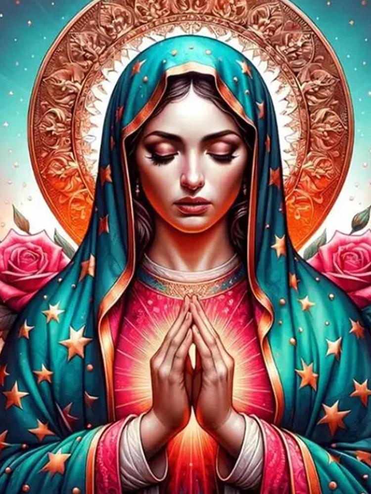 

Красочные цветы дамы 5D Diy Алмазная картина мозаика Дева Мария вышивка крестом мексиканское католическое украшение для дома Full Round 20x30CM