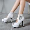 Summer New Womens Ankle Boots Sandals High Quality PU Leather Buckle Strap Zip Stiletto Heels Plus Size 35-46Shoes