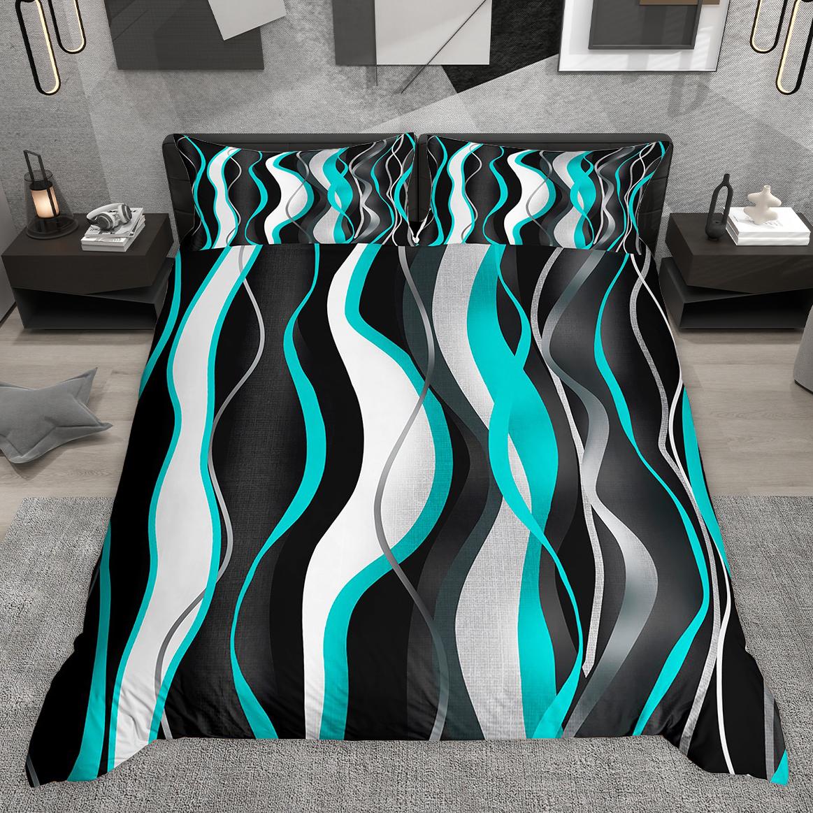 

Homewish Contemporary Geometric Duvet Cover Set Abstract Stripe Bedding Set Wave Lines Plaid Checkered Comforter Cover Set EU Single(135*200cm)3pcs