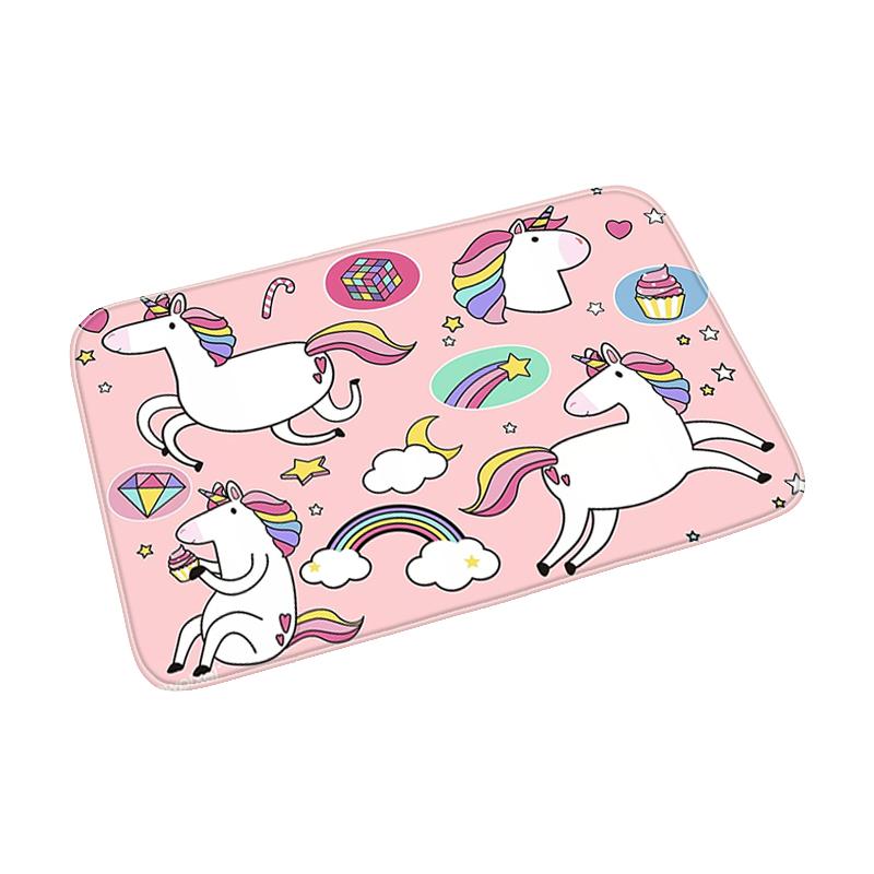 Pink Cute Cartoon Unicorn Pattern Doormat Bedroom Living Room Hallway Floor Rug Decor Balcony Anti-Slip Home Carpet Furry Mat