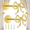 2 Pcs Golden Bow Curtain Tiebacks, Bow Curtain Holdbacks Wall Mounted, Suitable for Curtains and Bow Room Decoration
