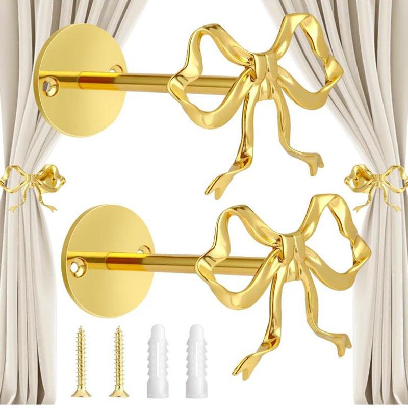 

2 шт. Золотые подхваты для штор с бантом, Настенные подхваты для штор с бантом, Подходят для штор и украшения комнаты с бантами 2PCS