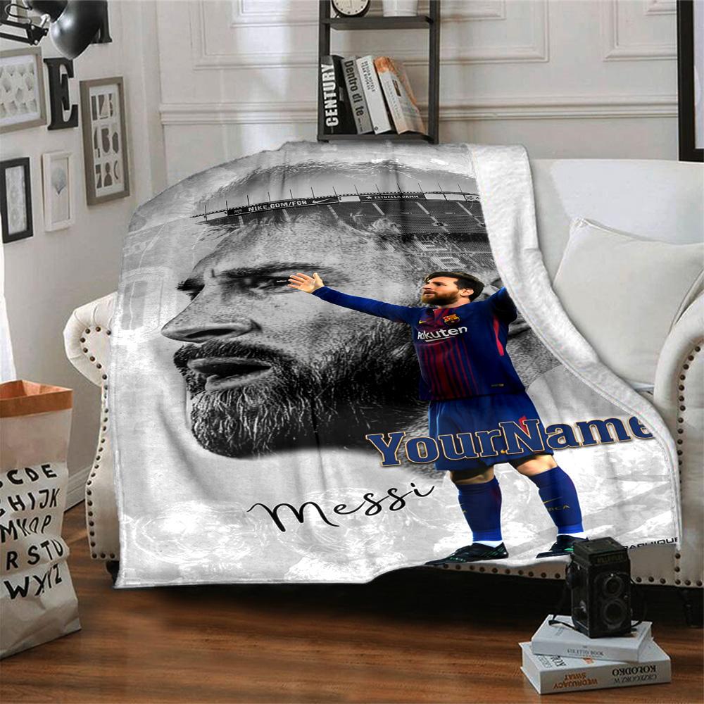Messi Customize Text Blanket Lightweight Customizable Blanket Warmthful Decor Throw For Picnics Living Room Chair Sofa All-Season Use