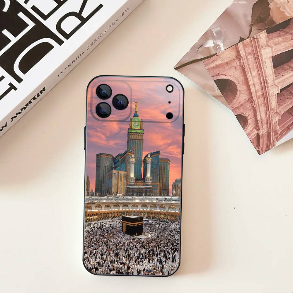 Muslimische und Kaaba Fromme Handyhülle Für iPhone 17,16,15,14,13,12,11,Pro,Max,Plus,E,SE4,Air,Mini Schwarz Präzise Lochpassung