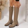 Stivali invernali da donna alti fino al ginocchio in morbida pelle accogliente con tacco spesso Scarpe Stivaletti lunghi slim vintage da donna