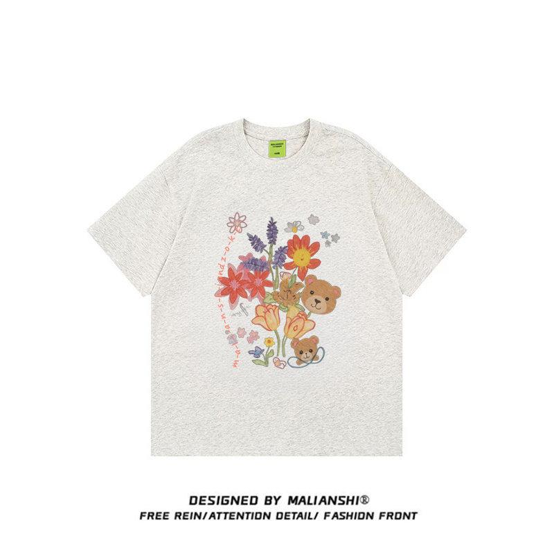 Heavy cotton American bear tide brand short-sleeved t-shirt women's new loose and fat MM high-end half-sleeved top
