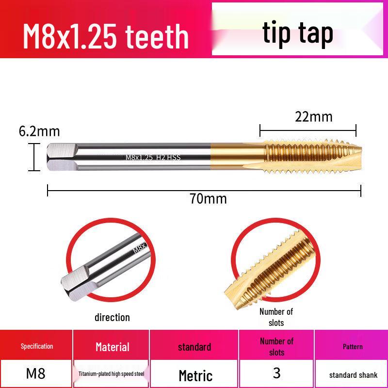 

Jundingying M8*1.25 Spiral Titanium Plated Tap