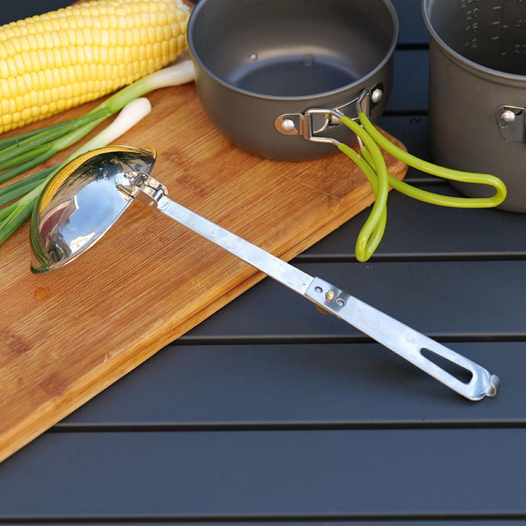 Serving Ladle Spoon, Large Stainless Steel Camp Ladle Soup Spoon Soup Ladle with Foldable Handle for Sauce Soup Cooking