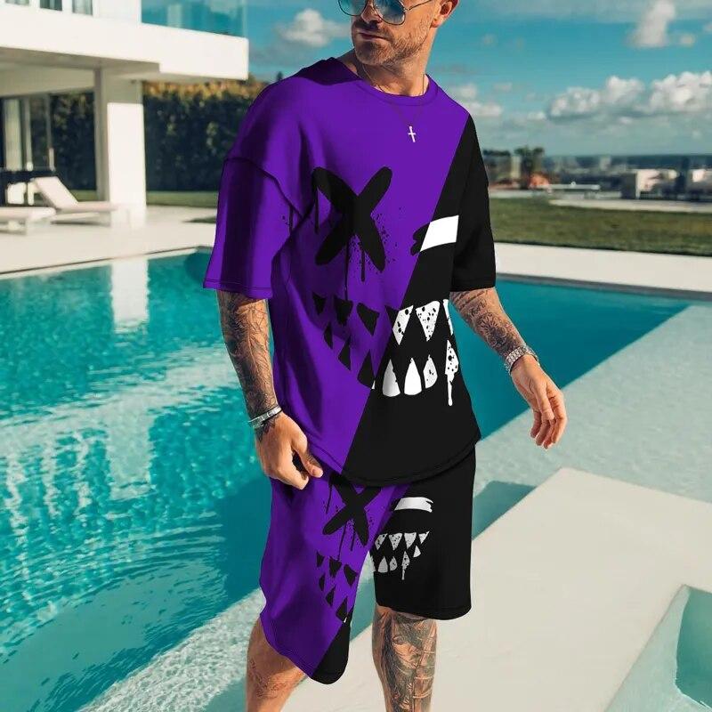 3d Printed Colorful Smiling Face Men Tee Set Clothes Streetwear for Man T-shirt Summer Tshirt Suit Short Two Pieces Set