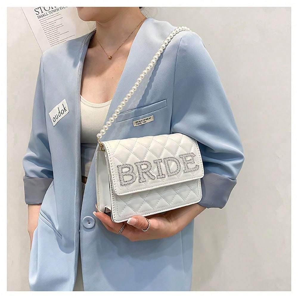 Faux Pearl Bride Clutch Bag Bridal Shower Wedding Engagement Honeymoon Trip Bachelorette Hen Party Decoration Wifey Mrs Gift Present, Christmas