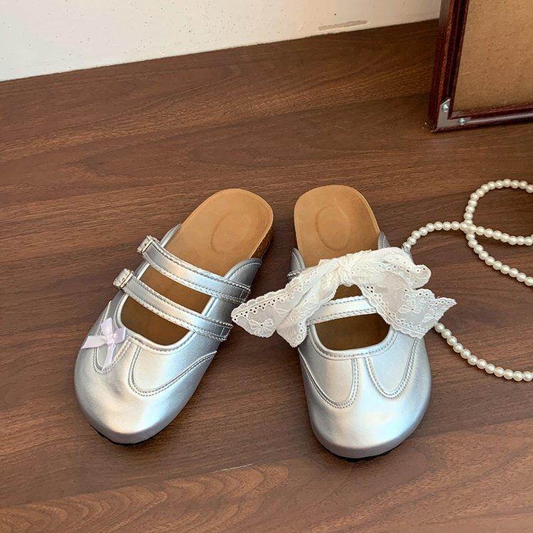 Keep it for yourself~ Retro bow brock cross-strapped bag head half slippers women wear one-pedal flat-bottomed cool slippers
