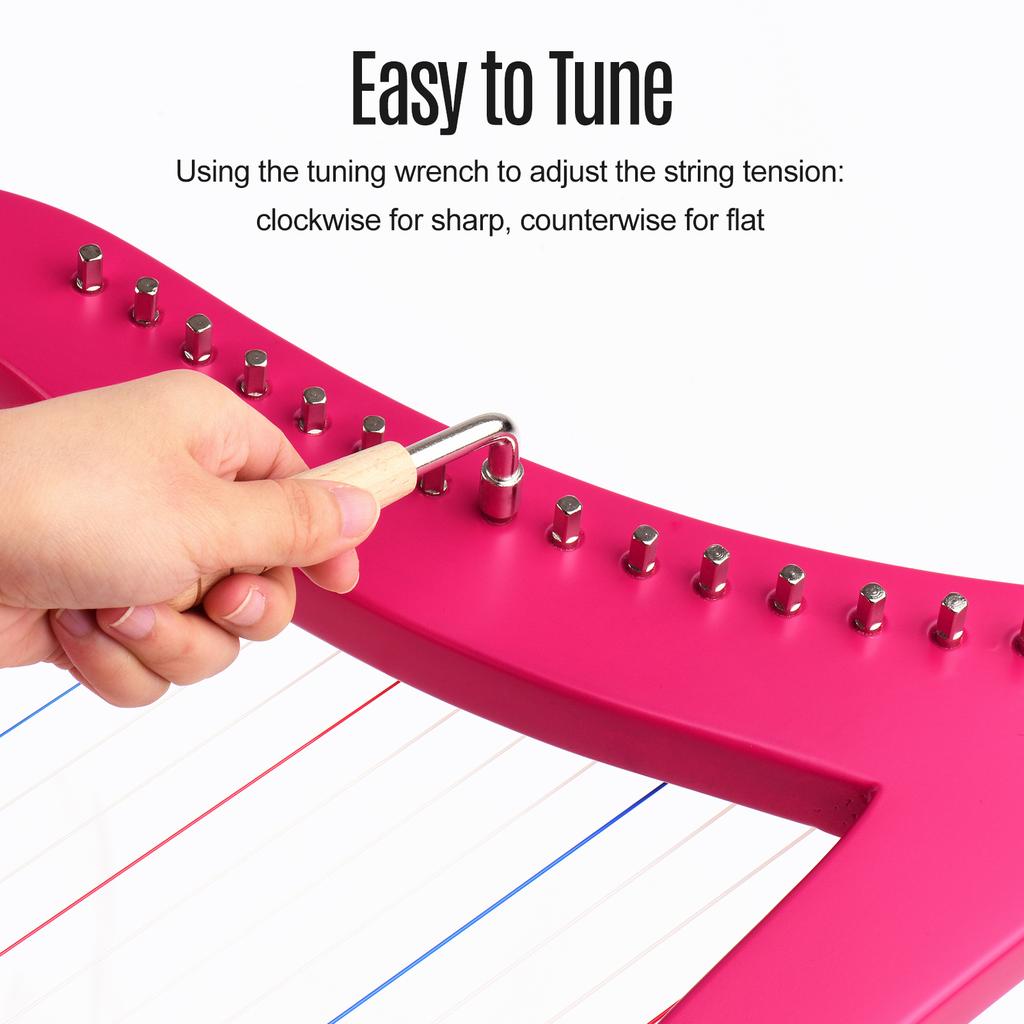 Walter.t 15-String Lyre Harp Wooden String Instrument with Carry Bag Strap Cleaning Cloth Tuning