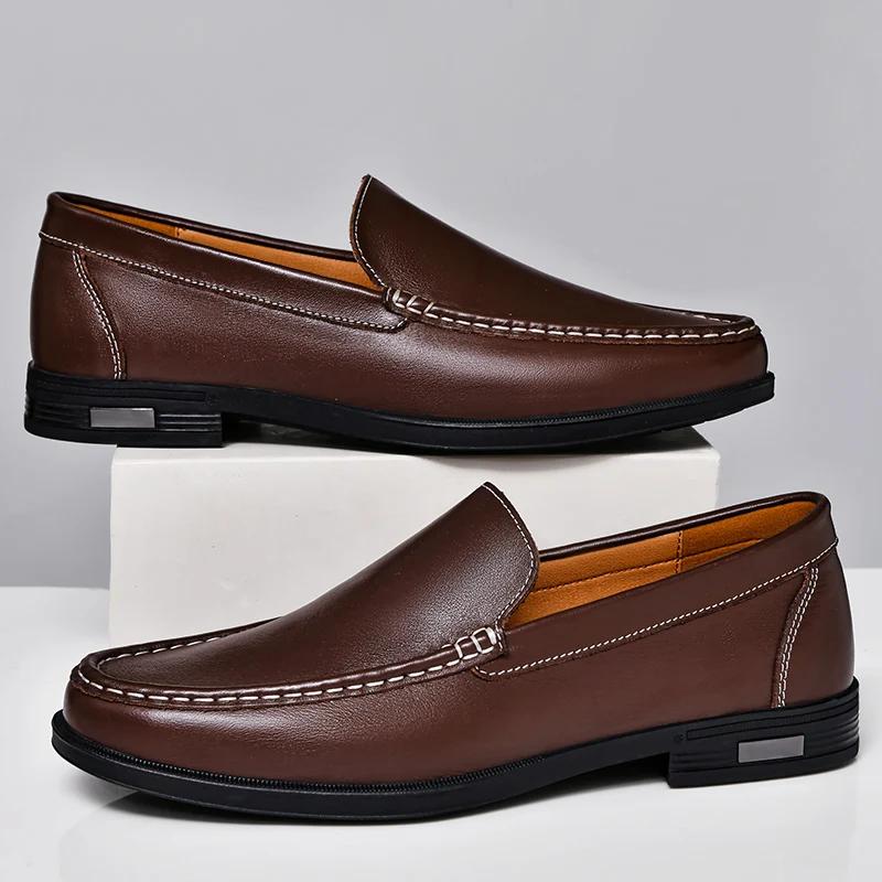 Men Shoes Dress Shoes Genuine Leather Men Slip On Business Casual Shoes Classic Soft Moccasins Breathable Men Flats Driving Shoe