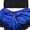 Women Pajama Set Lace Pajama Top Satin Shorts with Black Silk Bow And Lace Trim Sexy Lace Camisole Set for Women Home Sleepwear Gift