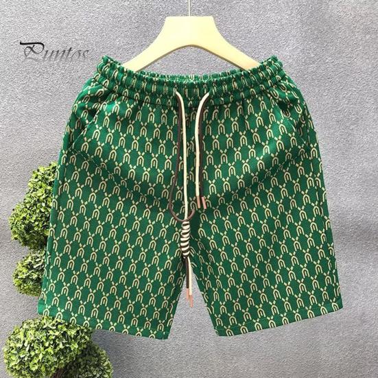 Men Summer Shorts Elastic Waist Adjustable Drawstrings Casual Shorts with Pockets Printing Wide Leg Beach Shorts Streetwear