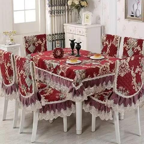 Non-slip Jacquard Floral Lace Seat Cushion Flower Style Chenille Chair Covers Dining Room Hotel Chair Back Cover Tablecloths