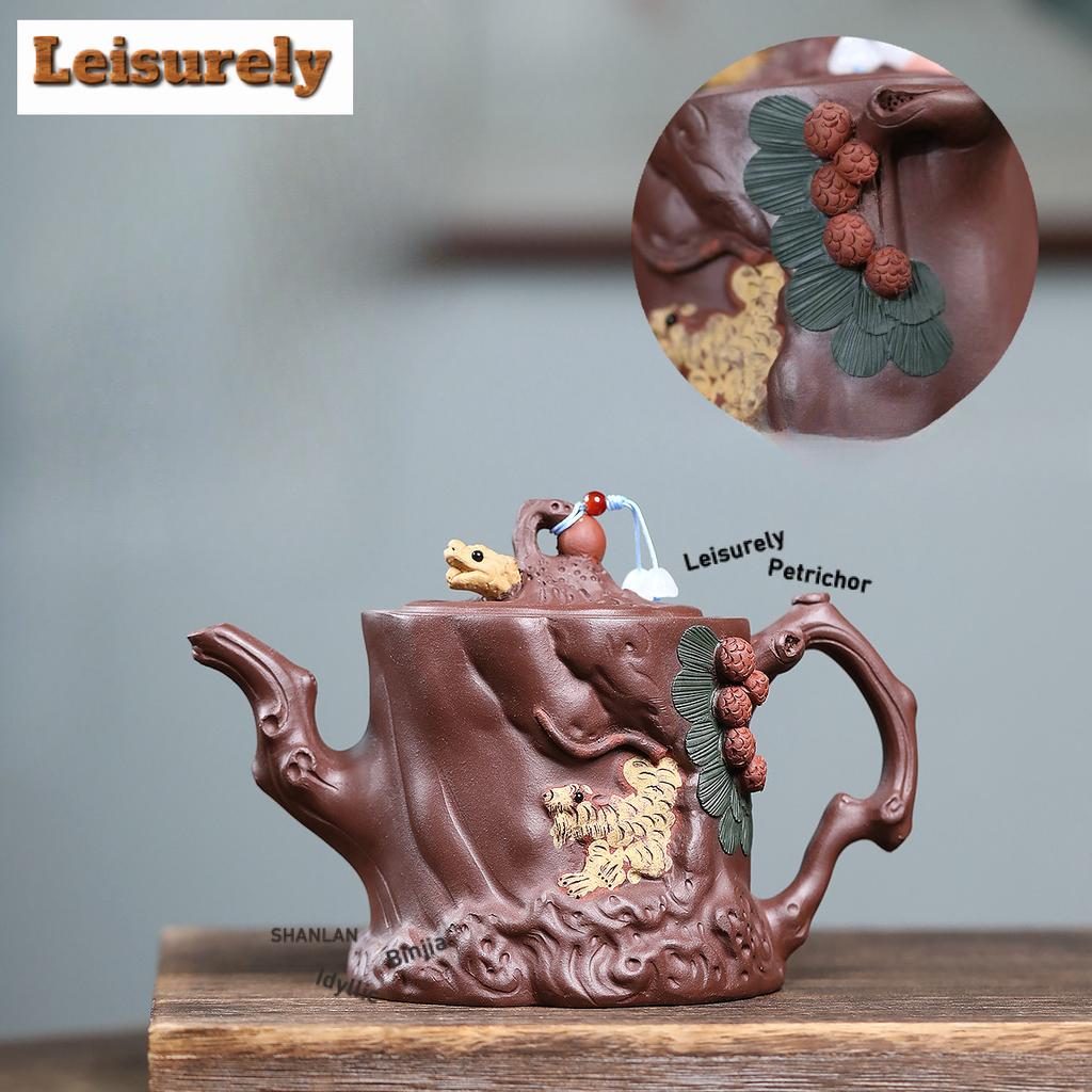 500ml Handmade Yixing Purple Clay Teapots Handmade Animals Pine Pot Raw Ore Purple Mud Kettle Zisha Tea Set Drinkware Decoration