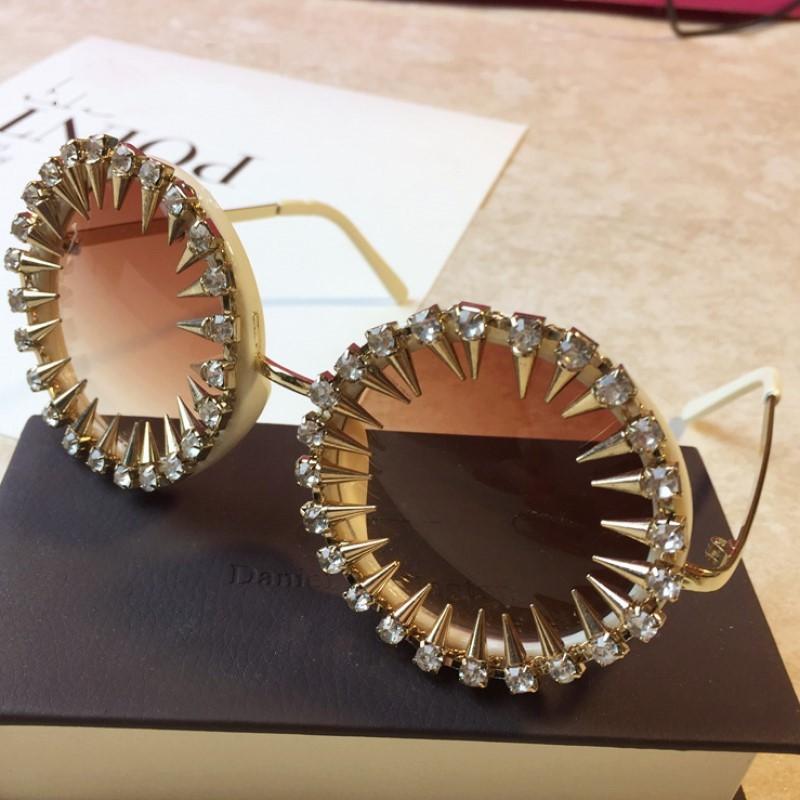 Retro Round Punk Style Sunglasses Women  Metal Diamond Sun Glasses Gold Bullet Crystal Exaggeration Eyewear Glasses UV400