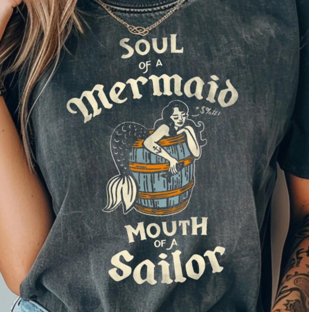 Soul of a Mermaid Mouth of a Sailor T-shirt | Beach Girl Tee, Ocean Lover Shirt L