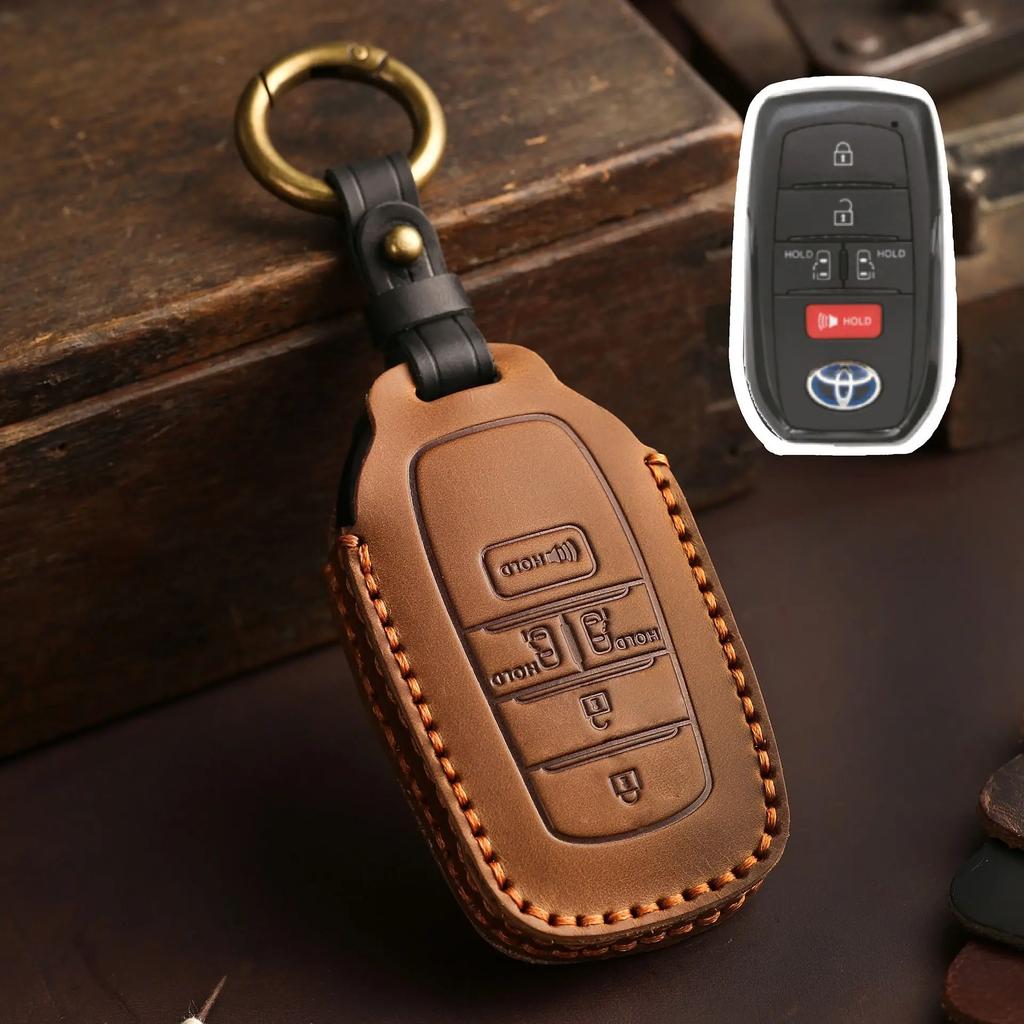 For TOYOTA Sienna RAV4 VENZA Mirai Hybrid Vehicles Alphard PREVIA Voxy Keyless Go Remote Leather Car Key Cover Case Keychain Set