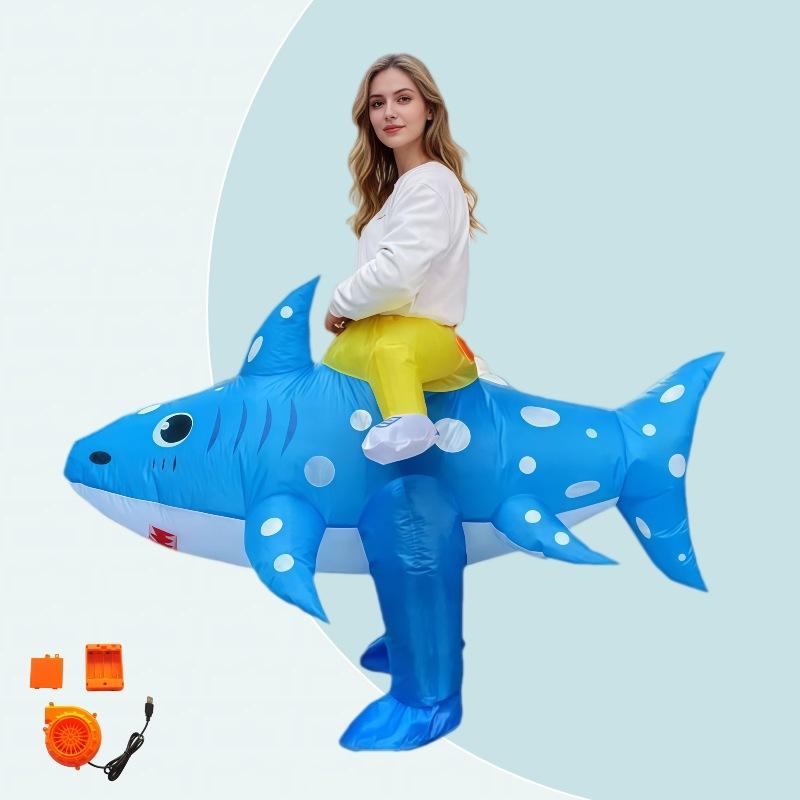 Nafukovací kostým žraloka na Halloween, Kreslený cosplay outfit, Roztomilý zvířecí kostým pro dospělé a děti