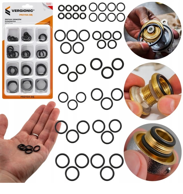 Set of 50 universal oil-resistant rubber O-rings