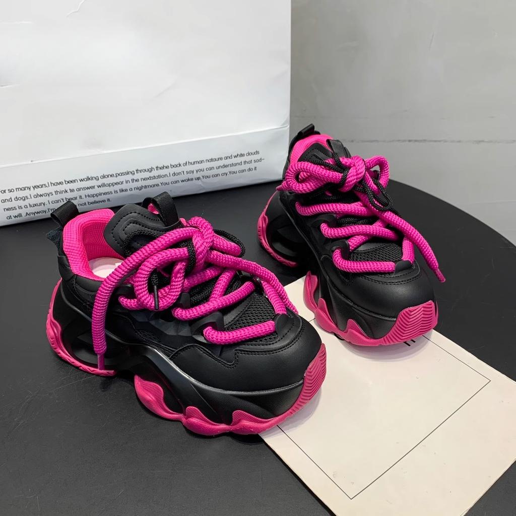 Authentic Leather Clunky Sneakers Platform Height Increasing Small Women's Shoes Spring New All-Matching Casual Sports Shoes