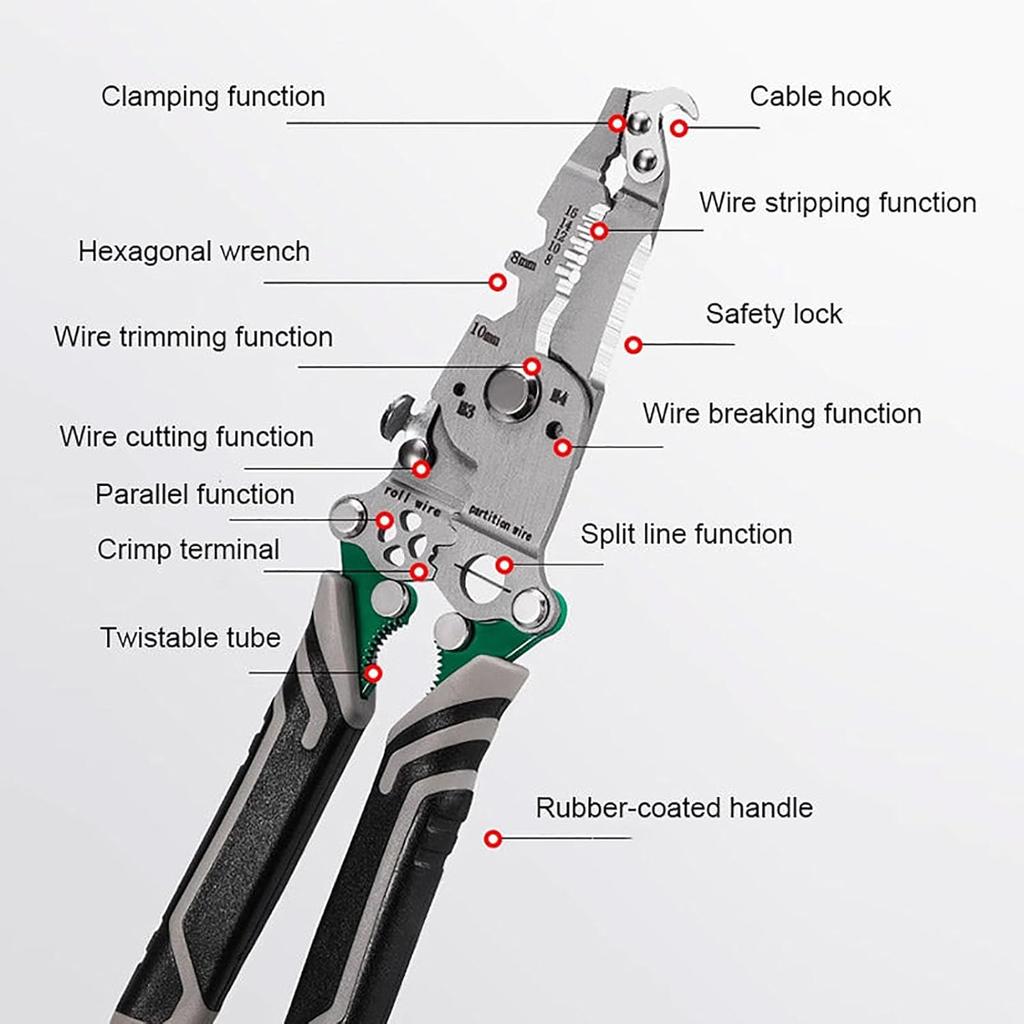 18 in 1 Foldable Wire Stripper, Alicate Multiusos Electrico, Multi-function Wire Stripping Pliers, Multifunctional Wire Stripper Crimper Cable Cutter