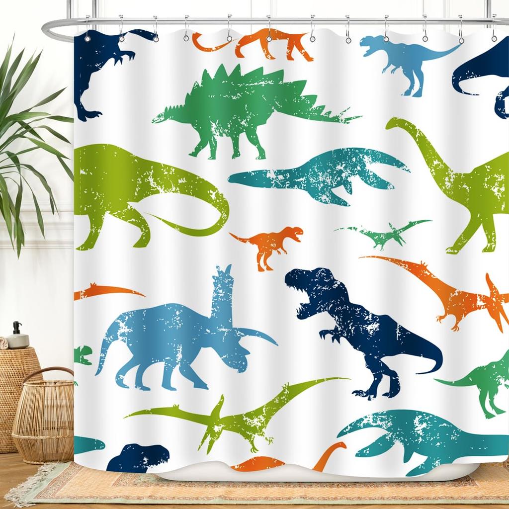 Funny Dinosaur Shower Curtain for Kids Boys,Cartoon Cool Dino Aesthetics Shower Curtain for Bathroom Polyester Fabric with Hooks