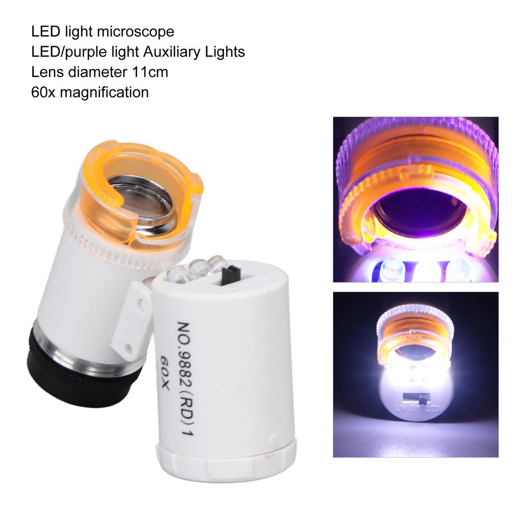 60X   Vergrößerung Lupe Tragbar Schmuck Kassen Lupe Detektor LED Licht   Mikroskop