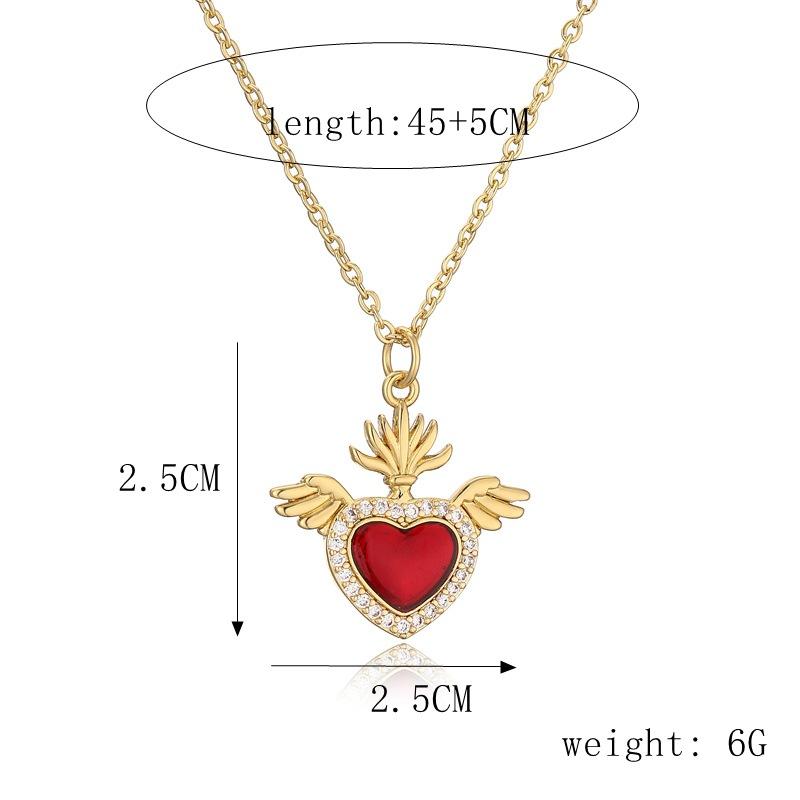 Love Wings Pendant Necklace for Women, European and American INS Fashion Versatile, Copper Plated Real Gold Zircon Drip Oil