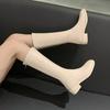 Large Size Long Leg Women's Boots Square Toe High Leg Flat Bottom Low Heel Zipper Knight Boots Platform Boots  Women Shoes