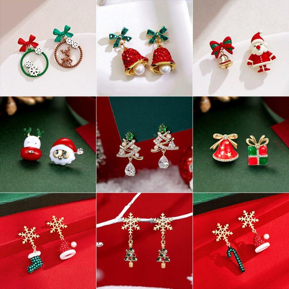 2 Pairs Fashion Christmas Snowman Christmas Earrings Fine Jewelry Asymmetric Earrings Cute Christmas Tree Stud Earrings