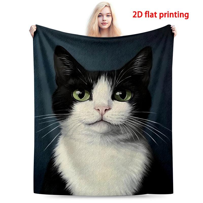 Charming Black & White Tuxedo Cat Throw Blanket - Cute Pet Pattern Cozy Sofa Bed Cover for Stylish Modern Home Decor