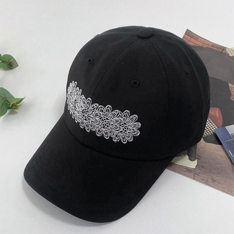 Women s Hip Street Black Ball Cap with Embroidered Flowers C6472_Black