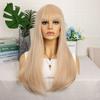 Womens Synthetic Wig Long Straight Hair With Bangs Light Blonde Natural Style Heat Resistant Fiber