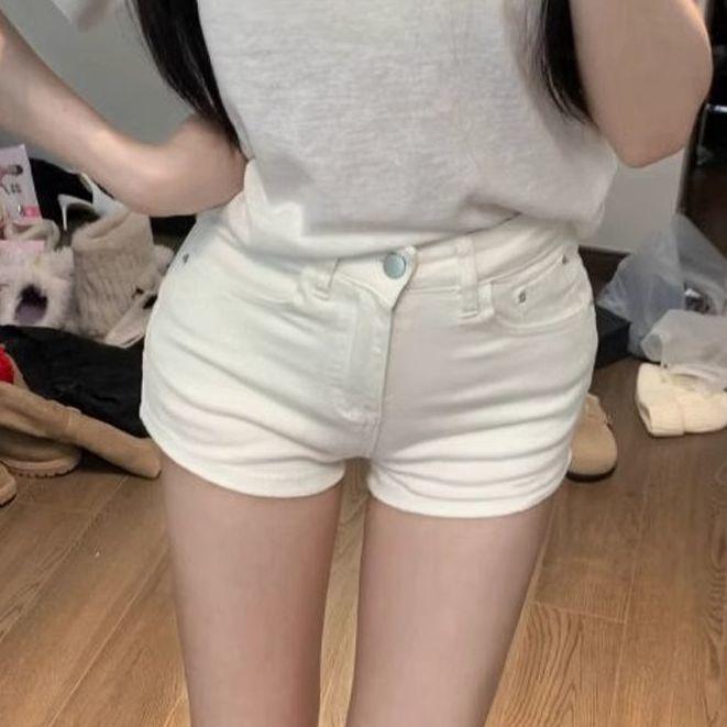 

Girls High-Waisted White Denim Shorts: Slim, Versatile, Trendy Summer Style Extra Small білий