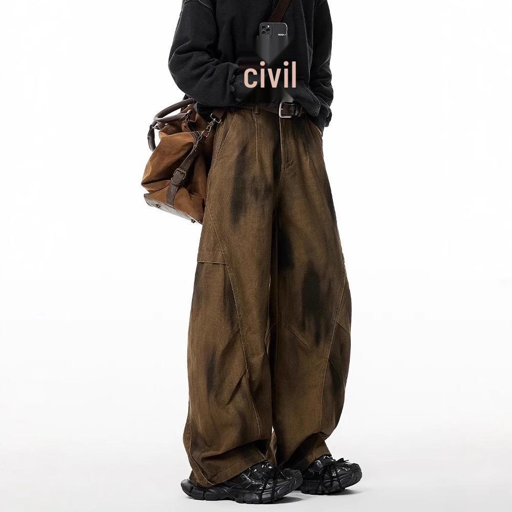 Spring 2025 Pleated Wide-Leg Denim Jeans - Dirty Dye