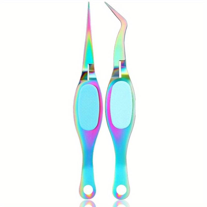 2pcs Craft Tweezers with Crossing Lock Stainless Soft Gripping Tweezers Reverse Grip Precision Tweezers for Craft, Jewelry, Beading, Electronics